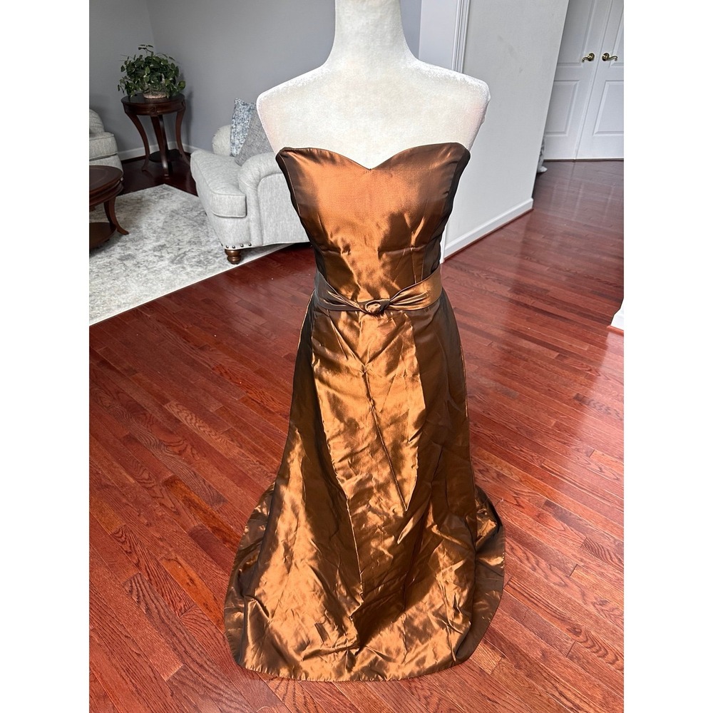 USA Vintage 2000s Strapless Lazaro Ethereal Mermaid Fantasy Crushed Brown Gown - Picture 5 of 11